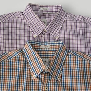 2 Peter Millar‎ Button Down Shirts Large 100% Cotton Plaid Gingham Lot
